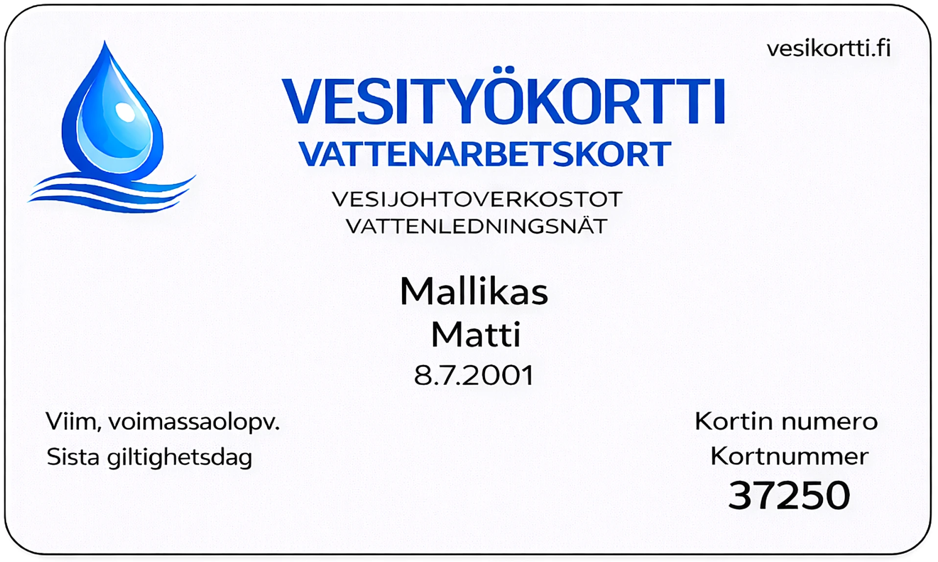 Vesityökortti